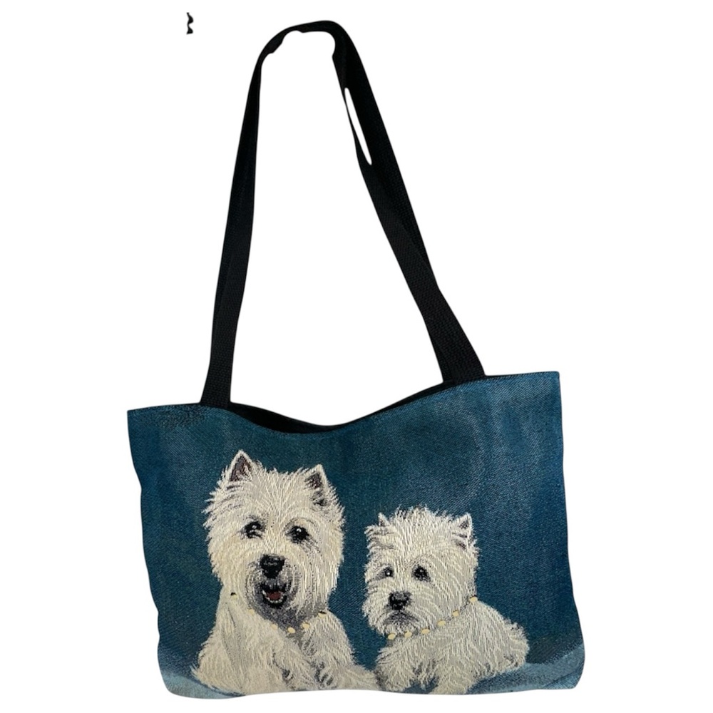 Pickens Jacquard Tapestry Tote Bag West Highland Terrier Dogs Studded Detail